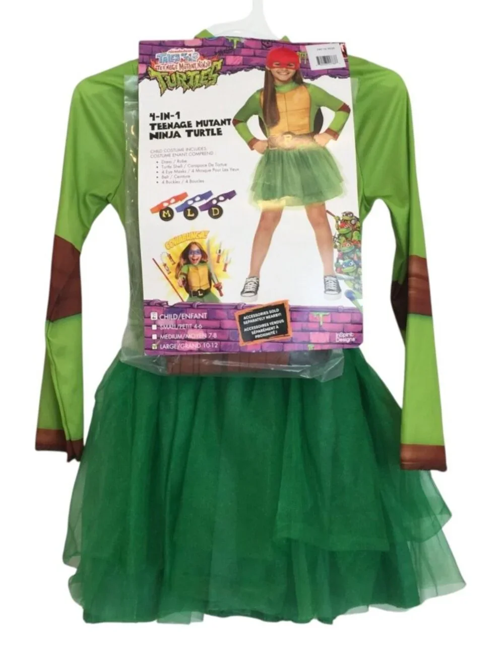 nickelodeon Teenage Mutant Ninja Turtles 4 in 1 Dress Costume Size Lrge 10-12
